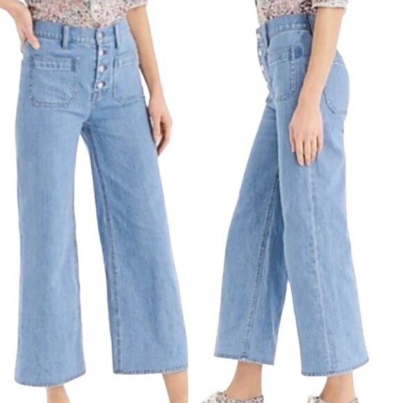 J. Crew Denim - J. Crew High Waisted Button Fly Point Sur Denim Wide Leg Crop Jeans Blue 25P